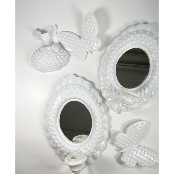 Burwood Products Other - Vtg 1984 Burwood Hobnail Plastic Mirror Wall Sconces Candle Holders Set Of 5